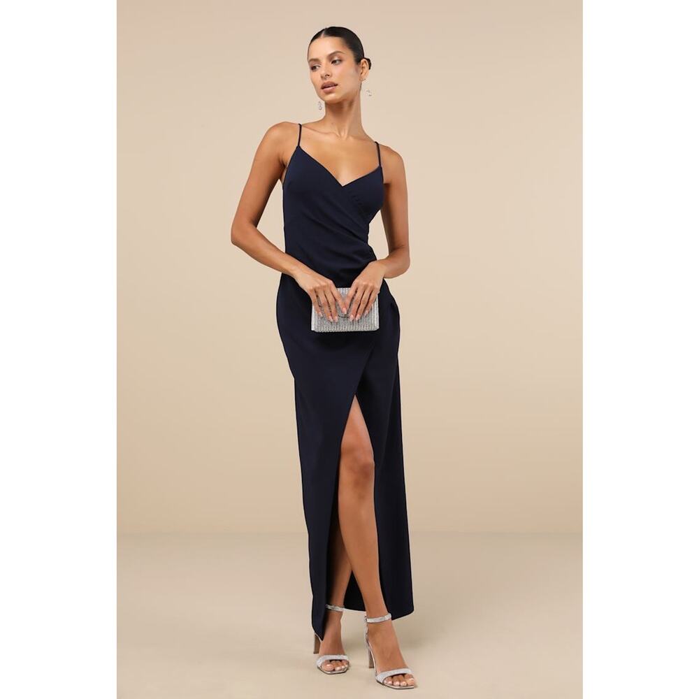 NWT Lulus Sweetest Admirer Navy Blue Ruched Surplice Maxi Dress Bridesmaid Sz XL
